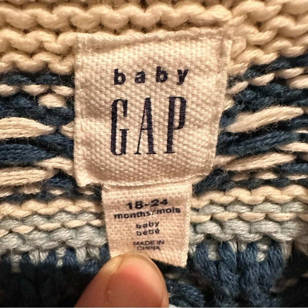 Baby Gap Fair Isle Collared Cardigan Cream Blue‎ Size 18-24 months